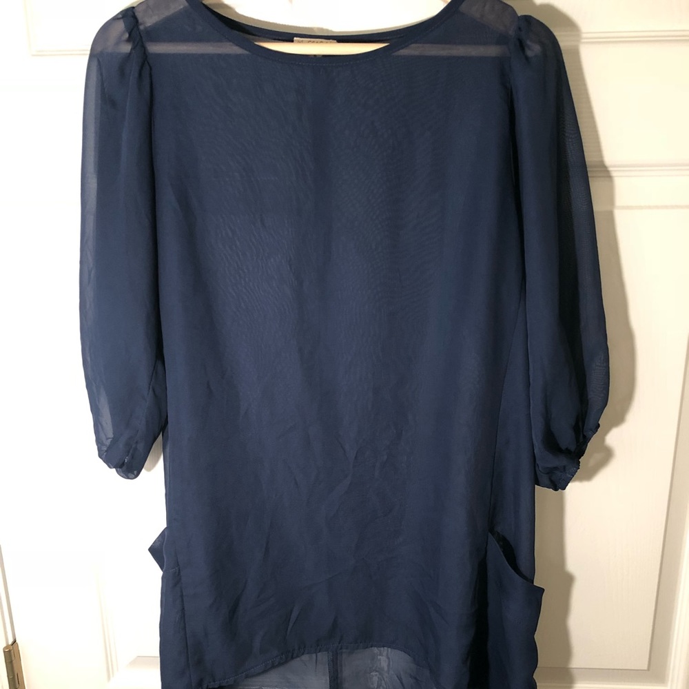 Sheer mid length blue top